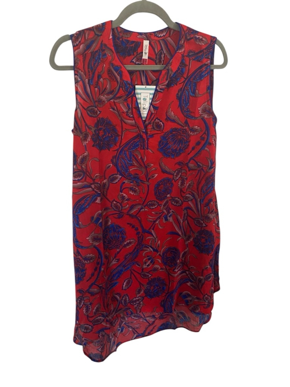 Sleeveless Red Floral Split-Neck dress - Tulip B size S